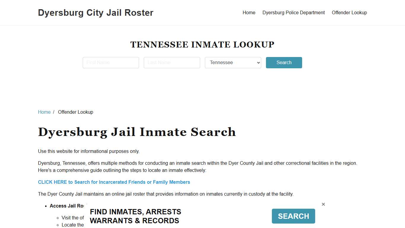 Dyersburg, TN Detainee Lookup