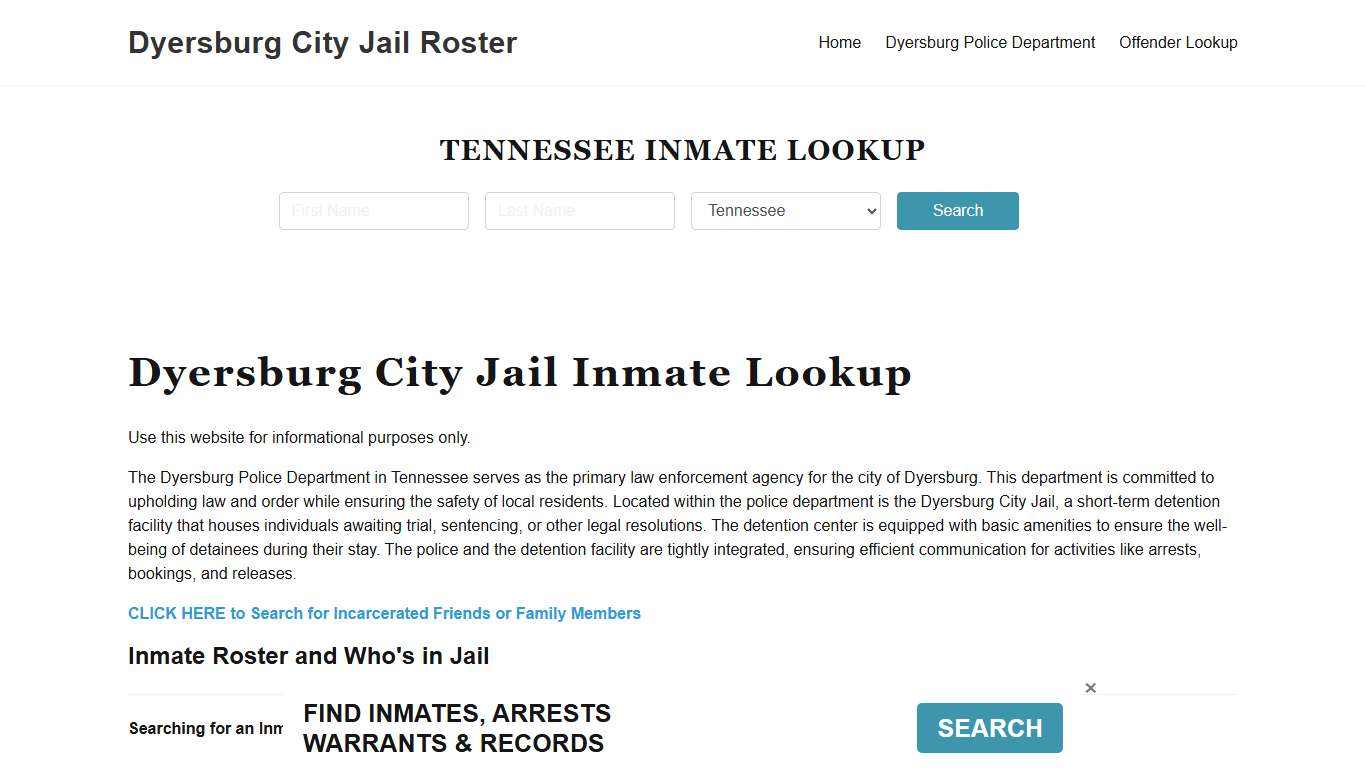Dyersburg City Jail, TN Inmate Search, Jail Roster, Bookings